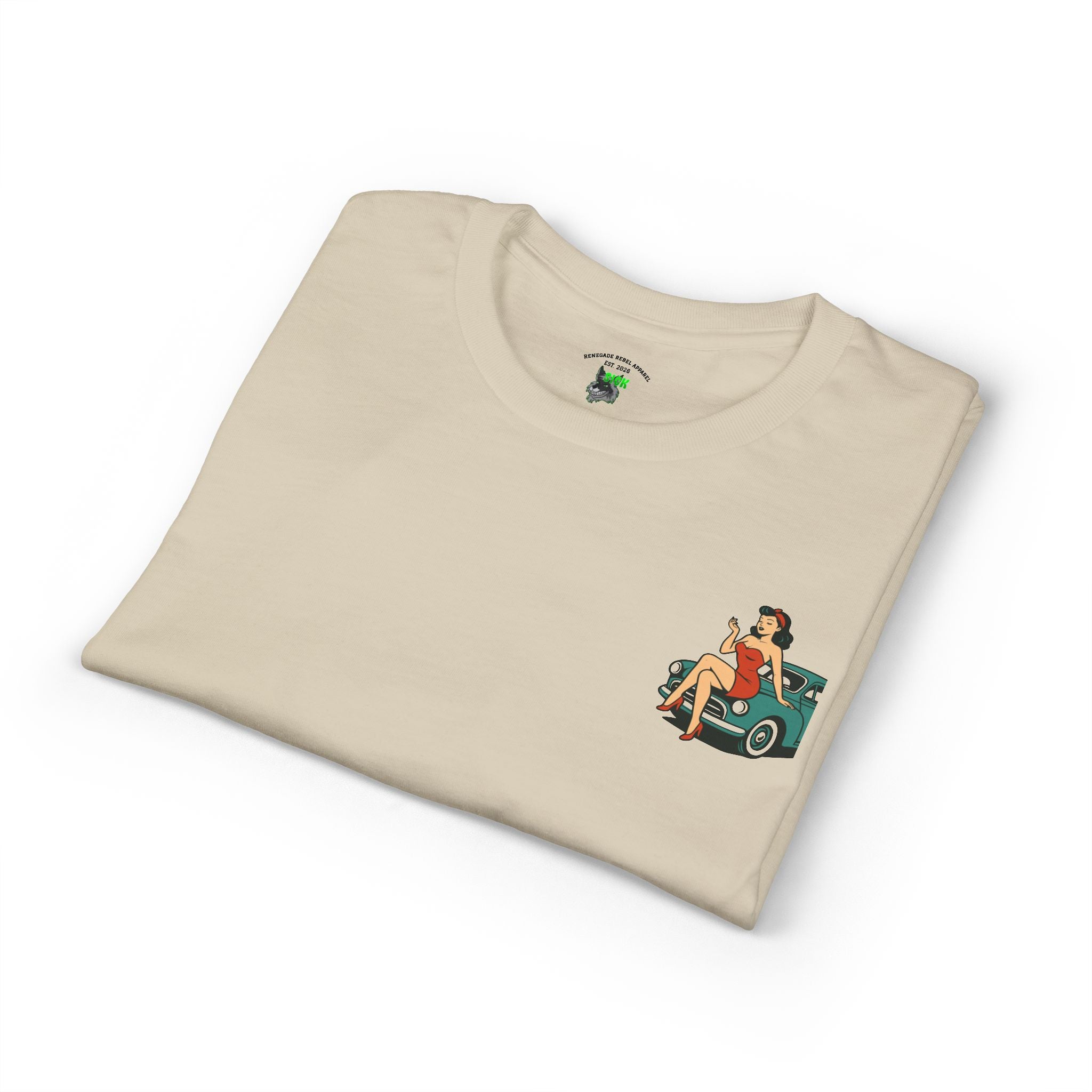 Pinup Girl on Vintage Car Graphic Tee