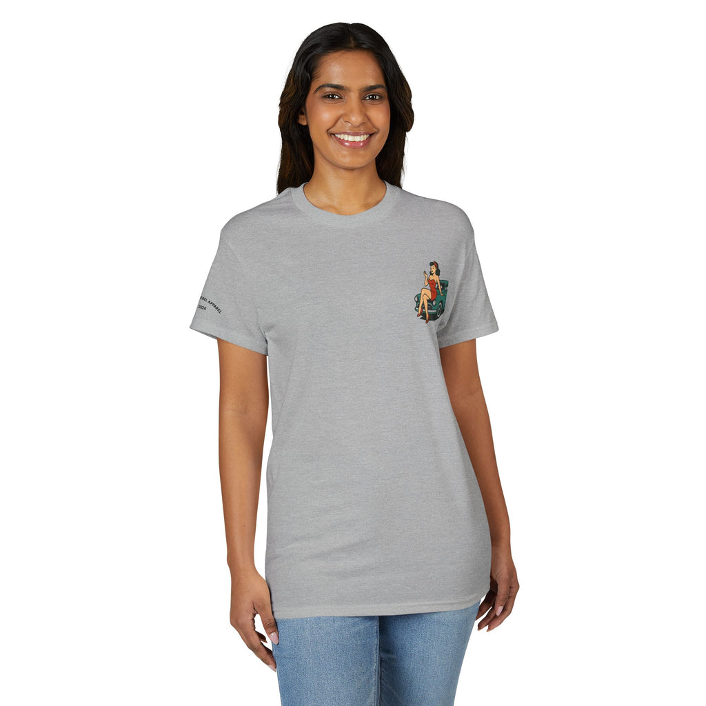 Pinup Girl on Vintage Car Graphic Tee