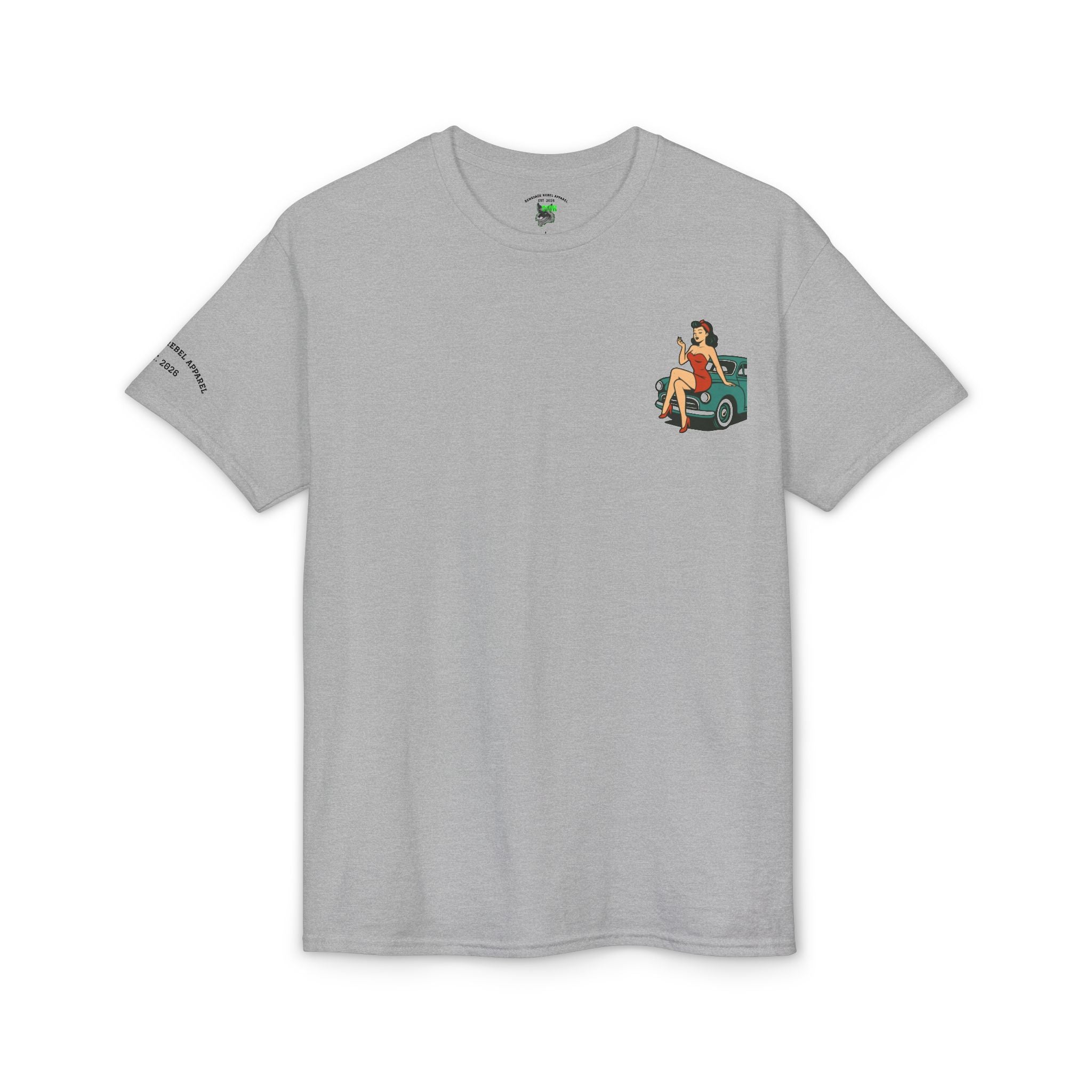 Pinup Girl on Vintage Car Graphic Tee