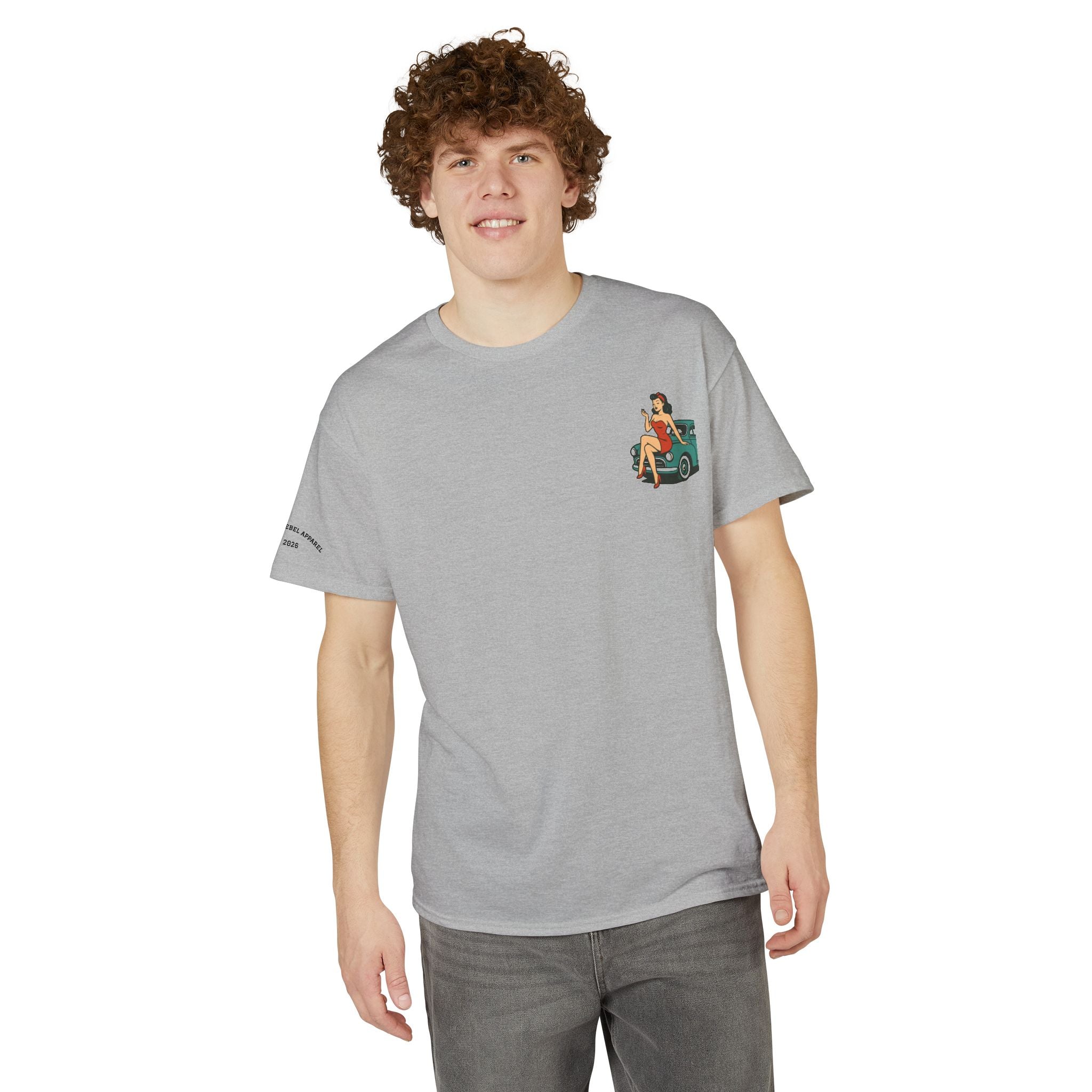 Pinup Girl on Vintage Car Graphic Tee
