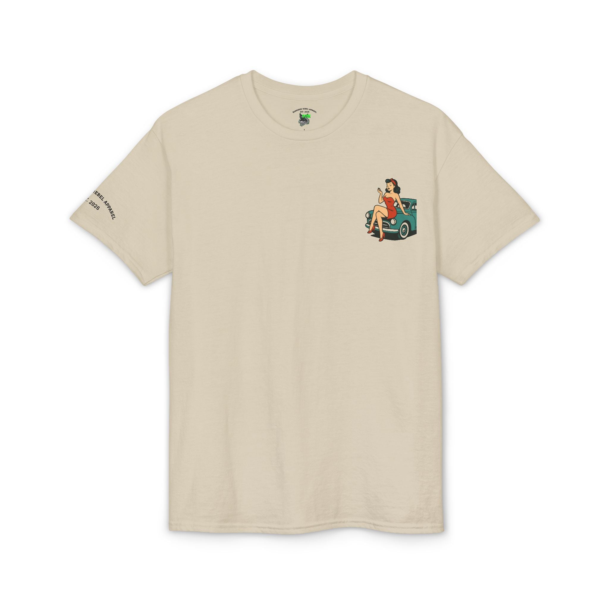 Pinup Girl on Vintage Car Graphic Tee
