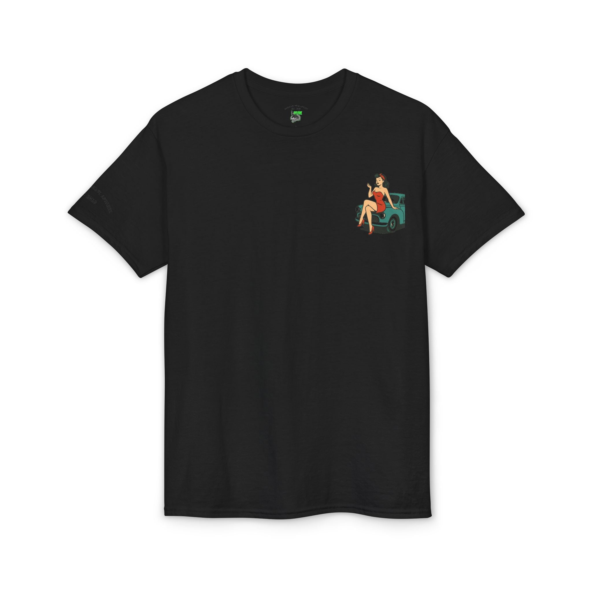 Pinup Girl on Vintage Car Graphic Tee