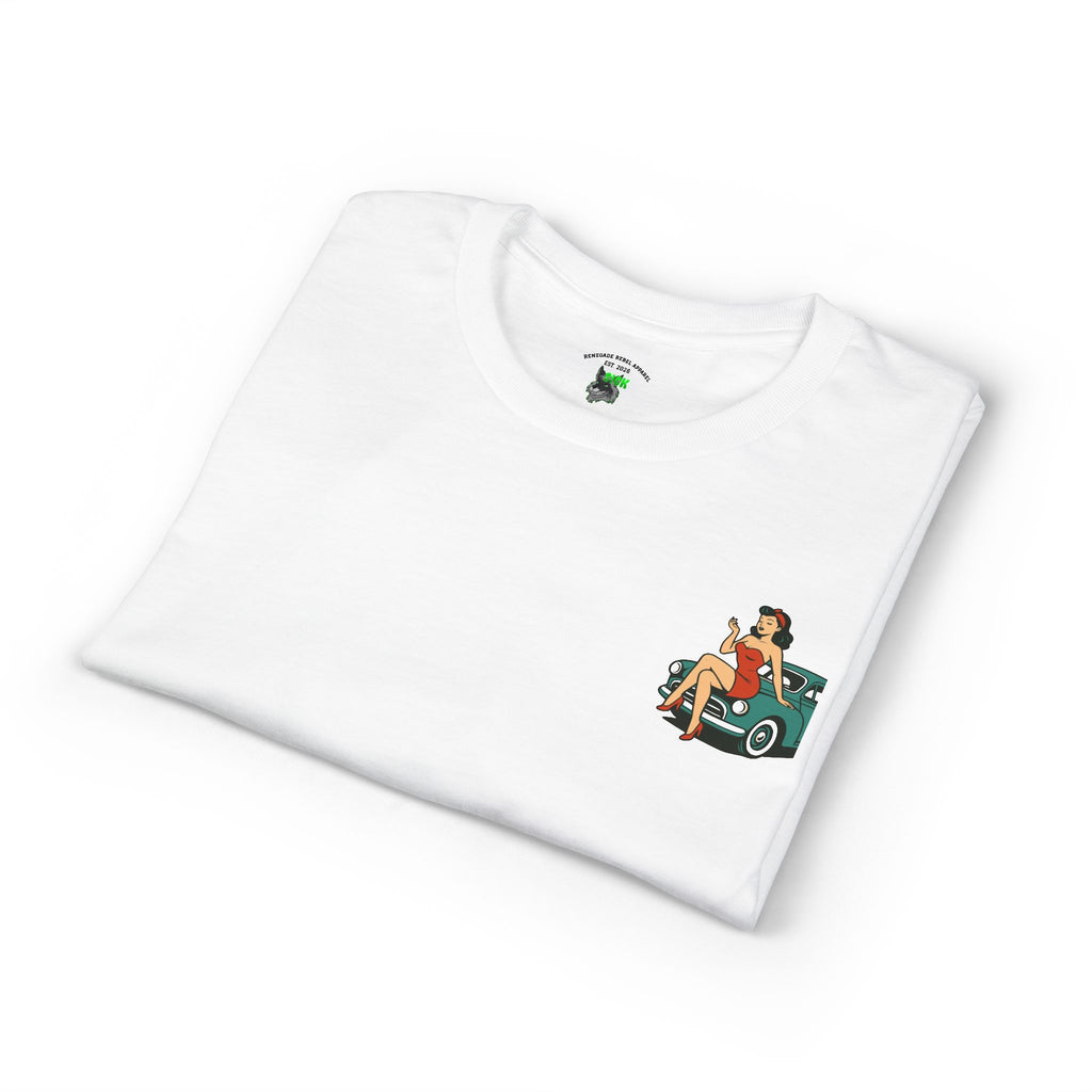Pinup Girl on Vintage Car Graphic Tee